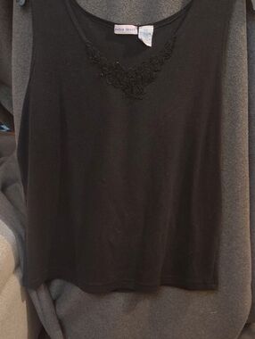 Extra Touch Black Tank with Lace Appliqué Detail